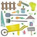 Hand drawn set of colorful  garden tools. Royalty Free Stock Photo