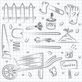 Hand drawn set of garden tools. Royalty Free Stock Photo