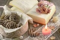 Poem book with burning candle Royalty Free Stock Photo