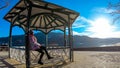 Poertschach - A woman sitting in the lake Pavillon in Poertschach in Carinthia Royalty Free Stock Photo