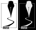 The poet`s pen with female forms of muse minimalism creative logo