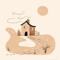 Poetic Desert House: Illustrated Landscape With Quirky Character Designs