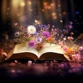 Poetic Petals: Flowers Blooming from an Open Book's Pages