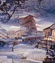 Poetical winter scene - colorful digital brush artwork Royalty Free Stock Photo