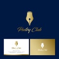 Poetry club logo. Golden pen and handwritten letters.
