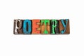 POETRY. Colored wooden letters on a white background