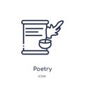 Poetry icon from museum outline collection. Thin line poetry icon isolated on white background Royalty Free Stock Photo