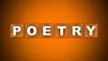 Poetry Text Title - Square Wooden Concept - Orange Background - 3D Illustration