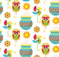 Pohela Boishakh kids seamless pattern. Bengali New Year endless background, texture with paper windmill. Vector Royalty Free Stock Photo