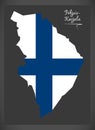 Pohjois-Karjala map of Finland with Finnish national flag illustration