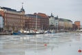 Pohjoisranta promenade, cloudy March day. Helsinki