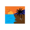 Sunset coconut tree colorful beach illustration vector design Royalty Free Stock Photo