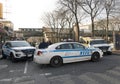 Poice barracade street with cars during Yankee Stadium game Bronx NY