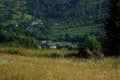 Poienile Izei- summer landscape with hills and haystacks Royalty Free Stock Photo