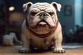 Ai Generative English bulldog with sad expression on his face sitting on the floor