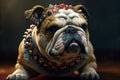 Ai Generative English bulldog with sad expression on his face sitting on the floor