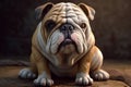 Ai Generative English bulldog with sad expression on his face sitting on the floor