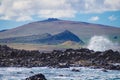 Poike volcano and Rano raraku volcano in Easter island Royalty Free Stock Photo