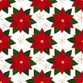 Red Poinsettia Christmas flowers and snowflakes seamless pattern. Royalty Free Stock Photo