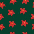 Poinsettia Christmas seamless pattern. Red flowers on green background Royalty Free Stock Photo