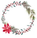 Poinsettia Christmas Wreath Illustration Watercolor Royalty Free Stock Photo