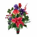 Poinsettia flower, anemones, berries and Amaryllis Hipperastrum flower composition. Royalty Free Stock Photo