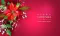 Poinsettia Winter Floral Background, Christmas Vector Invitation Background, Holiday Party greeting banner Royalty Free Stock Photo