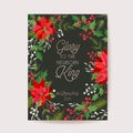 Poinsettia Winter Floral Card, Christmas Vector Wedding Invitation, Holiday Party greeting banner template, Flowers Royalty Free Stock Photo