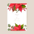 Poinsettia Winter Floral Card, Christmas Vector Wedding Invitation. Holiday Party greeting banner template Royalty Free Stock Photo