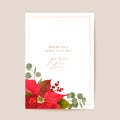 Poinsettia Winter Floral Card, Christmas Vector Wedding Invitation. Holiday Party greeting banner template Royalty Free Stock Photo