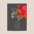 Poinsettia Winter Floral Card, Christmas Vector Wedding Invitation. Holiday Party greeting banner template Royalty Free Stock Photo