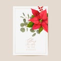 Poinsettia Winter Floral Card, Christmas Vector Wedding Invitation. Holiday Party greeting banner template Royalty Free Stock Photo