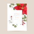 Poinsettia Winter Floral Card, Christmas Vector Wedding Invitation. Holiday Party greeting banner template Royalty Free Stock Photo
