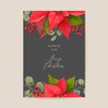 Poinsettia Winter Floral Card, Christmas Vector Wedding Invitation. Holiday Party greeting banner template Royalty Free Stock Photo