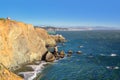 Point Bonita Lighthouse outside San Francisco, California stands at the end of a beautiful suspension bridge. Royalty Free Stock Photo