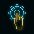 Point click setting gear online technology icon neon glow style, setup online database cloud outline flat vector illustration,