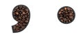 Point and comma marks made with coffee beans isolated on transparent background. Royalty Free Stock Photo