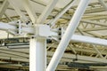 The point of connection of steel supports, beams and crossbeams in the structure of the building