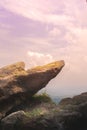 Point Edge of Cliff King Rock on Stone Garden at The Very Top of Mountain During Pink  Sky Royalty Free Stock Photo