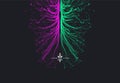 Point explode. Array with dynamic emitted particles. 3d technology style. Abstract background. Vector illustration