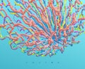 Point explode. Array with dynamic emitted particles. 3d technology style. Abstract background. Vector illustration