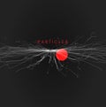 Point explode. Array with dynamic emitted particles. 3d technology style. Abstract background. Vector illustration