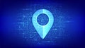Point of location sign made with binary code. Pointer of map. Matrix background with digits 1.0. Gps pointer graphic element. Royalty Free Stock Photo