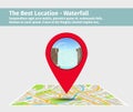 Point on the map with waterfall Royalty Free Stock Photo