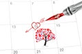 Point out Valentine's day in the calendar