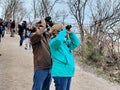 A group of people bird watching at Point Pelee in Ontario