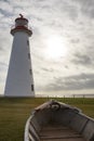 Point Prim Lighthouse, PEI and old wooden rowboat