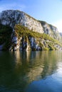 The Gorge of the Danube river seen from the Romanian bank. The Serbian bank the right bank of the river in background.