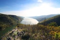 The Gorge of the Danube river seen from the Romanian bank. The Serbian bank the right bank of the river in background.