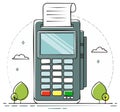 Point of sale terminal cartoon illustration Payment device with trees Royalty Free Stock Photo